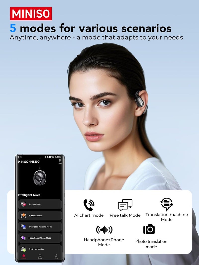 Miniso MS190 Language Translator Earbuds, AI Translation Earbuds Real Time with 135 Languages, Bluetooth 6.0, LED Display, Open-Ear Translation Headphones with APP, 60Hrs Playtime for Business - Image 5